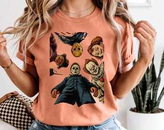 Comfort Colors Scary Movie Squad Halloween T-shirt, Horror Friends Tee, Killer Squad Slasher Shirt, Spooky Season Creepy Costume Gift