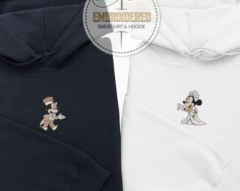 Custom Bride Or Groom Sweatshirt, Embroidered Disney Wedding Hoodie, Mickey Minnie Pocket Stitch, Personalized Gift For Couple, Park Outfit