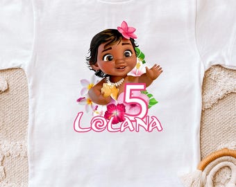 Custom Moana Birthday Kids Shirt, Personalized Disney Princess T-shirt, Moana Party Tee, Ocean Island Theme, Birthday Girl Gift Outfit