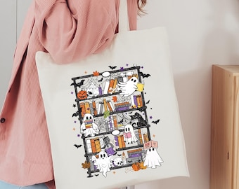 Ghost Reading Tote Bag, Halloween Library Ghosts, Spooky Book Lover Bag, Cute Ghost Reading Book, Fall Season Tote, Trick Or Treat Bag