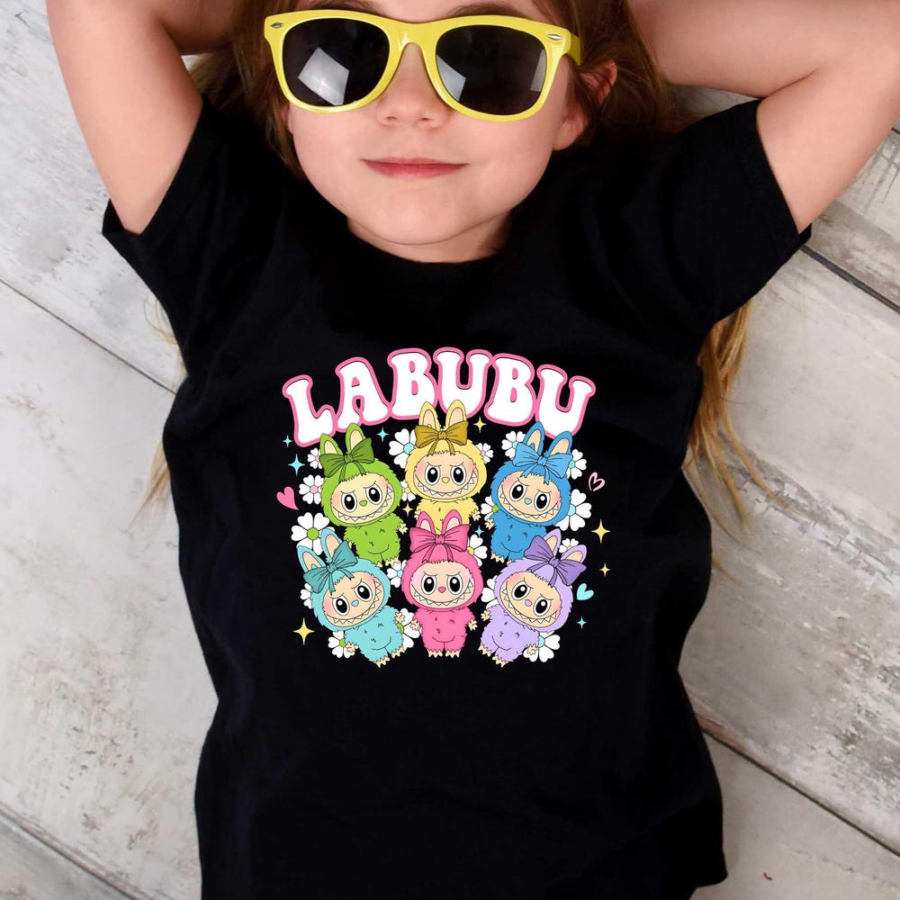 Labubu Coquette Bow Tee, Cute Kawaii Monster Shirt, Flower Doll Cartoon T-Shirt, Pastel Girls Labubu Design Tee, Gift For Her