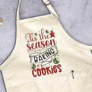 Tis The Season For Baking Apron, Cookies Apron, Christmas Apron, Kitchen Gift, Cooking Apron, Mama Apron, Gift For Wife, Baking Crew Gift
