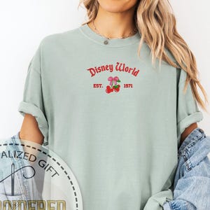 Embroidered Disney World Shirt, Comfort Colors Coquette Bow T-shirt, Mickey Cherry Stitch Tee, Cute Disney World Shirt, Magical Park Outfit