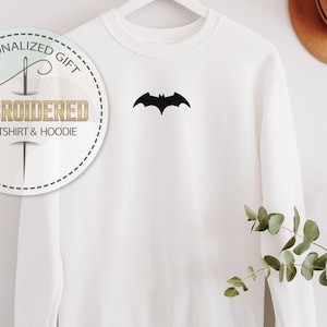 Embroidered Black Bat Hoodie, Gothic Bat Sweatshirt, Creepy Cute Hoodie, Retro Halloween Bat Sweater, Spooky Season Hoodie, Halloween Gift