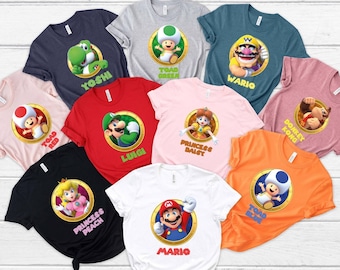Super Mario Characters T-shirt, Mario Luigi Rosalina Princess Peach Yoshi Princess Daisy Donkey Kong Wario Waluigi Shirt, Birthday Shirt