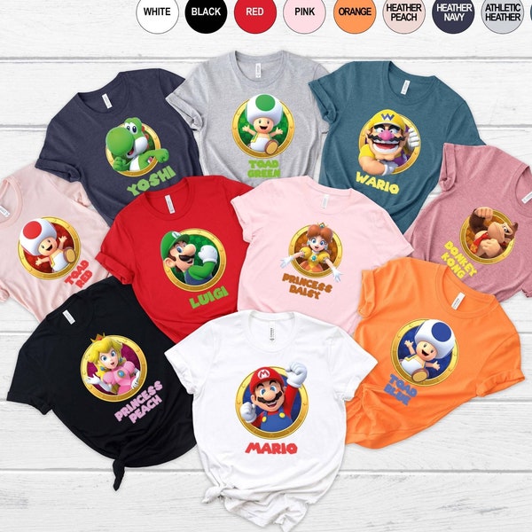 Super Mario Characters T-shirt, Mario Luigi Rosalina Princess Peach Yoshi Princess Daisy Donkey Kong Wario Waluigi Shirt, Birthday Shirt