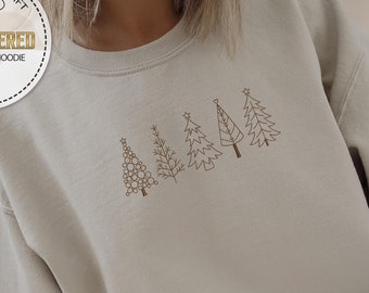 Embroidery Xmas Tree Sweatshirt, Embroidered Trees Hoodie, Pine Trees Sweatshirt, Xmas Kids Sweatshirt, Christmas Hoodie, Youth Sweatshirt