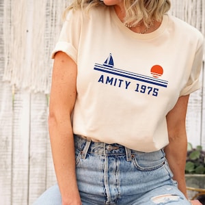 Amity Island 1975 Retro Shirt, Classic Shark Movie T-shirt, Jaws Amity Graphic Tee, Vintage Horror Thriller Shirt, Beach Vacation Gift