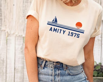 Amity Island 1975 Retro Shirt, Classic Shark Movie T-shirt, Amity Graphic Tee, Vintage Horror Thriller Shirt, Beach Vacation Gift