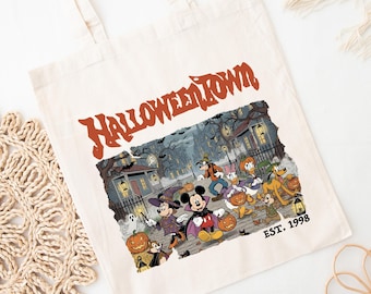 Vintage Halloweentown Est 1998 Tote, Disney Halloween Bag, Mickey And Friends Tote, Pumpkin Trick Or Treat Bag, Spooky Season Disney Gif