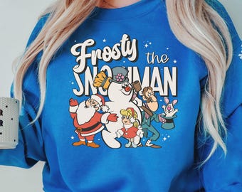 Frosty Cartoon Snowman Holiday Sweatshirt, Retro Christmas Hoodie, Vintage Winter Outfit For Women, Cozy Xmas Clothing, Classic Movie Gift