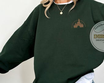 Classic Disney Logo Sweatshirt, Embroidered Personalized Sweater, Minimalist Theme Park Hoodie, Magic Kingdom Outfit, Disney Fan Fashion