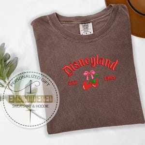 Comfort Colors Tee, Disneyland Shirt, Embroidered Cherry Design, Est 1955 Vintage Tee, Coquette Aesthetic Style, Cute Valentine Gift Idea
