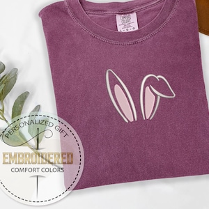 Bunny Ears Shirt, Embroidered Rabbit Ears Tee, Coquette Aesthetic Bunny Shirt, Cute Easter Outfit, Spring Animal Lover Gift, Comfort Colors