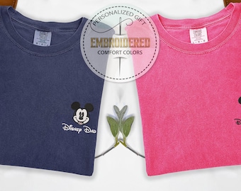 Mickey Dad Or Minnie Mom Shirt, Embroidered Disney Parent Tee, Pocket Design Comfort Colors Tee, Family Park Gift, Magical Vacation Shirt
