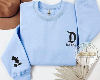 Disney EST 1955 Sweatshirt, Embroidered Hoodie, Personalized Mickey or Minnie Hoodie, Custom Disney Crewneck, Magical Parks Sweater