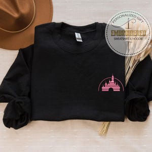 Classic Disney Logo Sweatshirt, Embroidered Personalized Sweater, Minimalist Theme Park Hoodie, Magic Kingdom Outfit, Disney Fan Fashion image 4