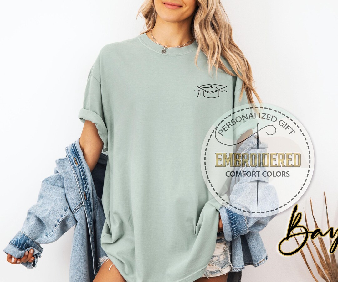 Graduation Thread Embroidered Graduation Cap Tee, Pocket Stitch Design, Thread Color ...