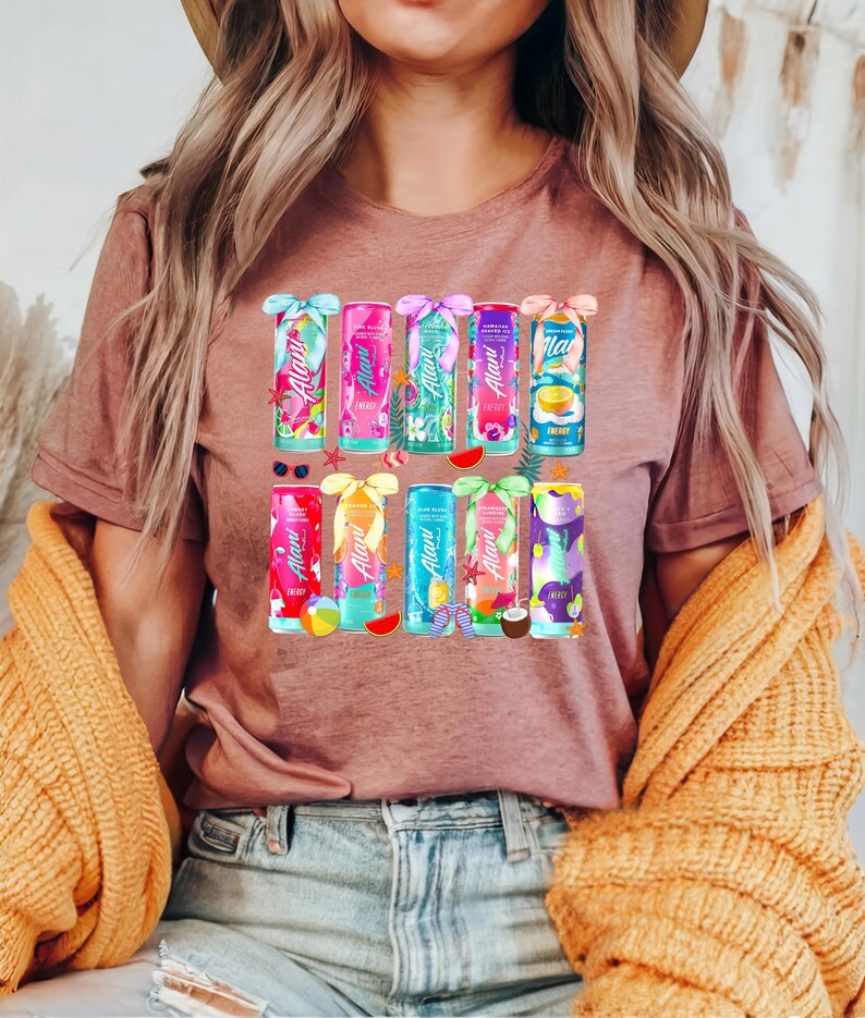Chemise boisson d'été Coquette Bow, t-shirt boisson énergisante rouge blanc bleu, chemise graphique Alani Soda drôle, cadeau d'été du 4 juillet image 4
