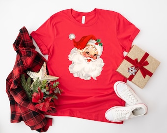 Retro Santa Claus Christmas T-shirt, Vintage Santa Face Tee, Classic Santa Holiday Shirt, Cute Retro Christmas Shirt, Christmas Outfit