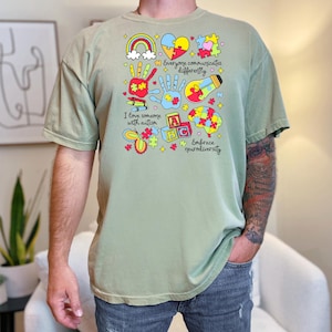 Colorful Autism Awareness T-Shirt, Comfort Colors Shirt, Embrace Neurodiversity Tee, I Love Someone With Autism, Puzzle Piece Inclusion Gift