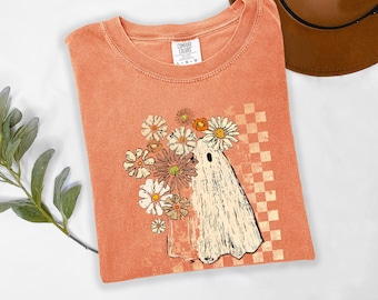 Comfort Colors Floral Ghost Shirt, Ghost T-shirt, Retro Halloween Ghost Tee, Fall Ghost Shirt, Spooky Season Shirt, Funny Halloween Gift