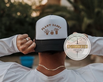 Embroidered Plant Daddy Hat, Botanical Dad Baseball Cap, Gardening Dad Gift, Minimal Nature Stitch Design, Gift For Plant Lovers, Dad Cap