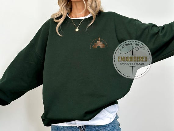 Classic Disney Logo Sweatshirt, Embroidered Personalized Sweater, Minimalist Theme Park Hoodie, Magic Kingdom Outfit, Disney Fan Fashion