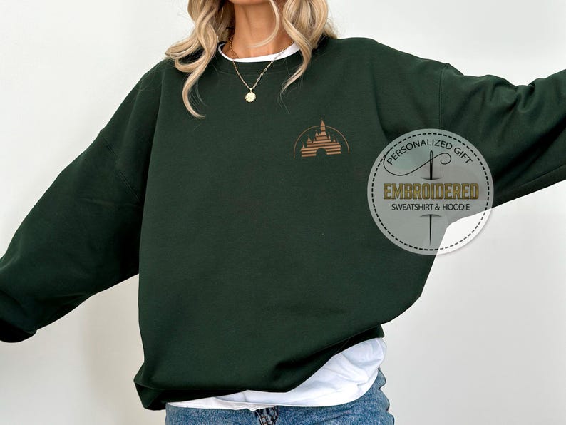 Classic Disney Logo Sweatshirt, Embroidered Personalized Sweater, Minimalist Theme Park Hoodie, Magic Kingdom Outfit, Disney Fan Fashion image 1