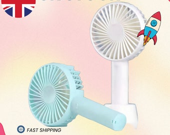 No Battery Included - Portable Hand-Held fan 3 Speed Cooler Cooling USB Rechargeable Desk Fan + Stand