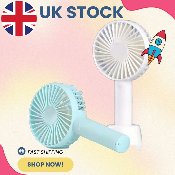 No Battery Included - Portable Hand-Held fan 3 Speed Cooler Cooling USB Rechargeable Desk Fan + Stand