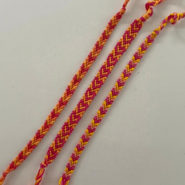 Pink, Orange and, Yellow Thread Friendship Bracelet Bundle (3) - chevron and heart shaped bracelets