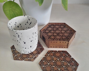 Set of six Hexagonal Wooden Coasters