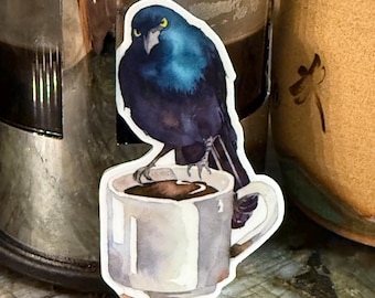 Austin Grumpy Coffee Grackle Texas Theme Sticker