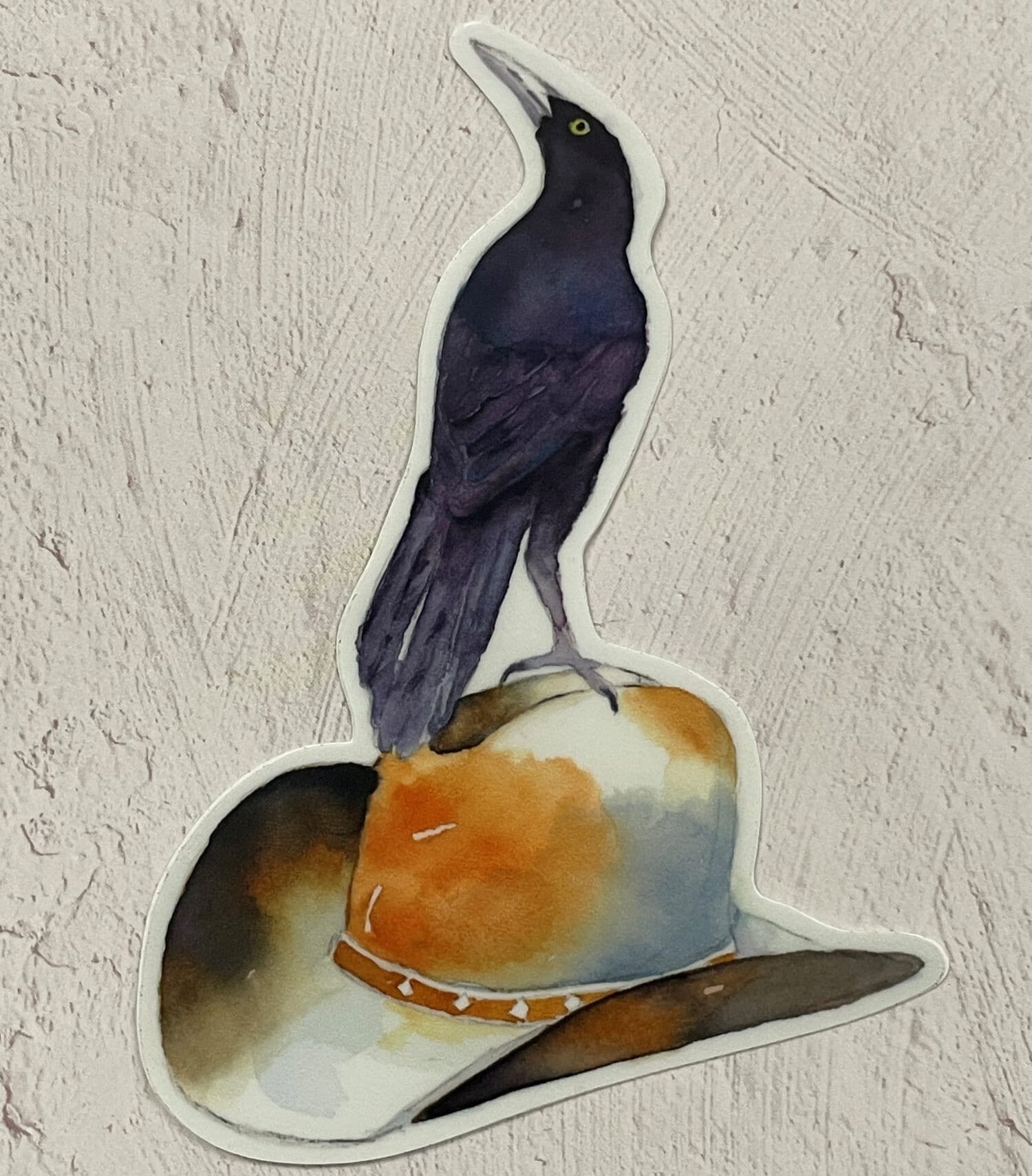 Grackle on Cowboy Hat Sticker, Texas Theme Art, Vinyl Decal