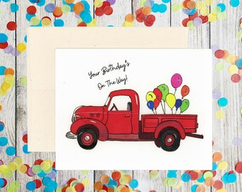 Vintage Red Truck Birthday Party Invitation with Balloons for Boys