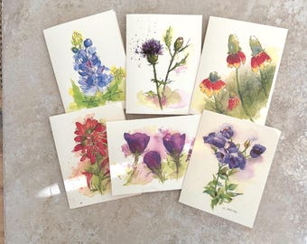 Texas Wildflower Note Card, Watercolor Floral Greeting Card, Blank Inside, Thinking of You Card, Gift Boxed, Nature Lover Gift