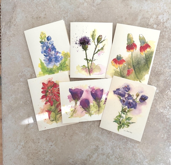 Texas Wildflower Note Card, Watercolor Floral Greeting Card, Blank Inside, Thinking of You Card, Gift Boxed, Nature Lover Gift