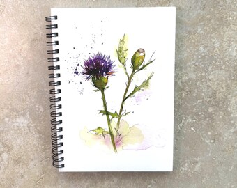 Watercolor Thistle Texas Theme Notebook, 5x7 Spiral Journal, Botanical Art Notebook, Nature Lover Gift, Cottagecore Stationery