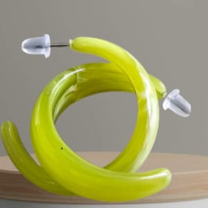3.5cm Lime Green hoop earrings, lime Green dangle hoop earrings, chunky earrings, fashionable lime Green dangle earrings, drop earrings
