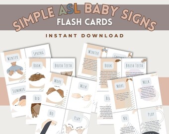 ASL Flash Cards Printable Baby Toddler Kids Prints Education Poster Playroom Daycare Classroom Homeschool Simple Starting Sign Language