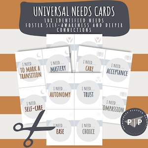 Conjunto de tarjetas de necesidades universales / Apoyo a la autorregulación y co-regulación / Herramienta de conversación individual y de pareja / Aprendizaje socioemocional