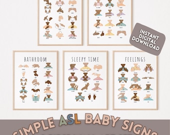 Simple Starting ASL Signs Printable Baby Toddler Kids Prints Education Poster Playroom Daycare Classroom Homeschool