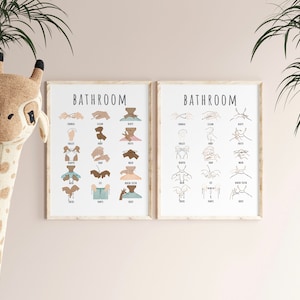 Badezimmer-Set von 2 Baby-Zeichensprache-Druck Ab ASL-Zeichen druckbare Kleinkind-Töpfchen-Zugbildungsplakat Spielzimmer-Kindertagesstätten-Klassenzimmer