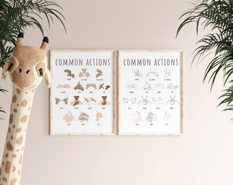 Simple Common Baby Sign Language Print Starting ASL Signs Printable Baby Toddler Kid Education Poster Playroom Daycare Classroom Homeschool