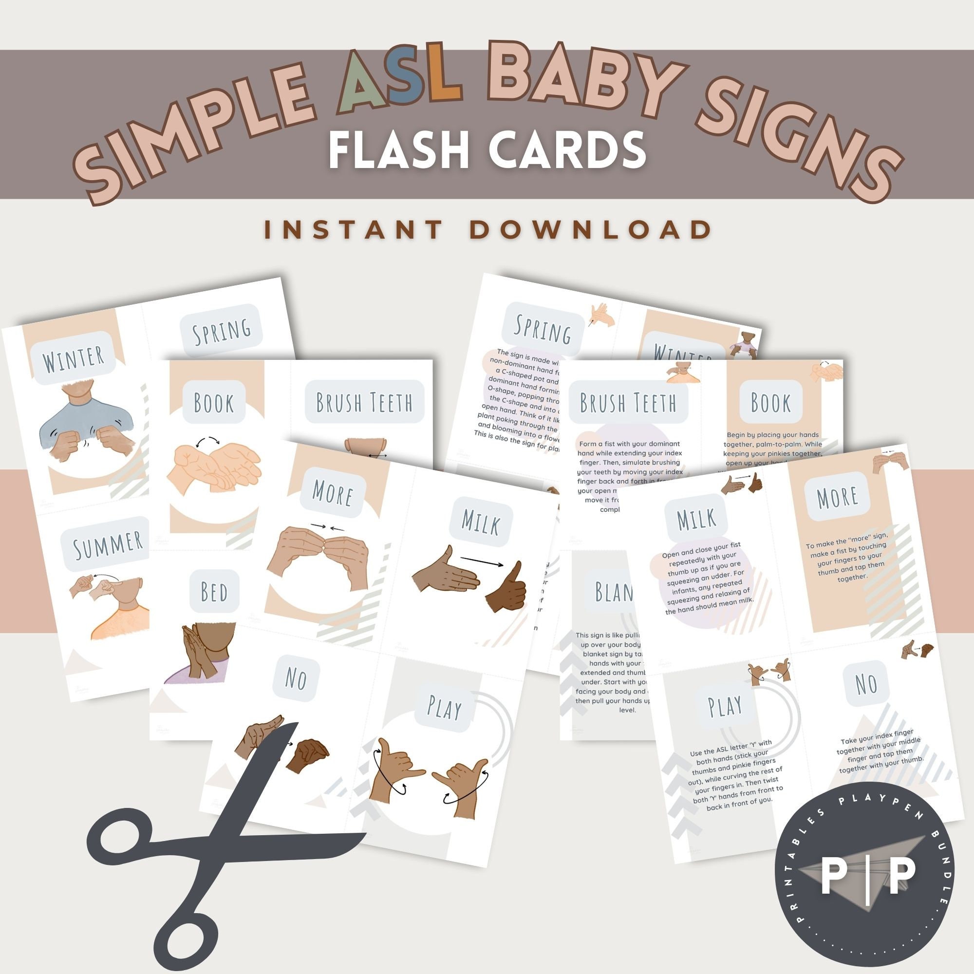 ASL Flash Cards Printable Baby Toddler Kids Prints Education Poster Playroom Daycare Classroom Homeschool Simple Starting Sign Language