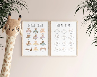 Meal Time Set of 2 Baby Sign Language Print Starting ASL Signs Printable Toddler Kid Food Education Poster Playroom Daycare Classroom