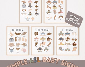 Simple Starting ASL Signs Printable Baby Toddler Kids Prints Education Poster Playroom Daycare Classroom Homeschool