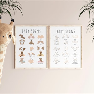 Ensemble de 2 signes courants pour bébé, langue des signes pour bébé, premiers signes de l'ASL, affiche d'éducation imprimable pour tout-petits, salle de jeux, garderie, salle de classe