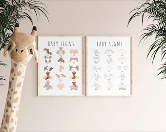 Common Baby Signs Set of 2 Baby Sign Language Print Starting ASL Signs Printable Toddler Kid Education Poster Playroom Daycare Classroom